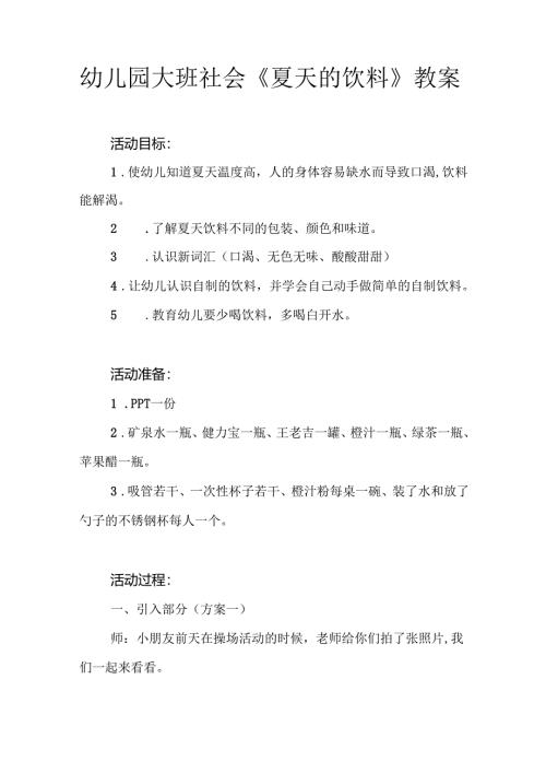 幼儿园大班社会《夏天的饮料》教案.docx