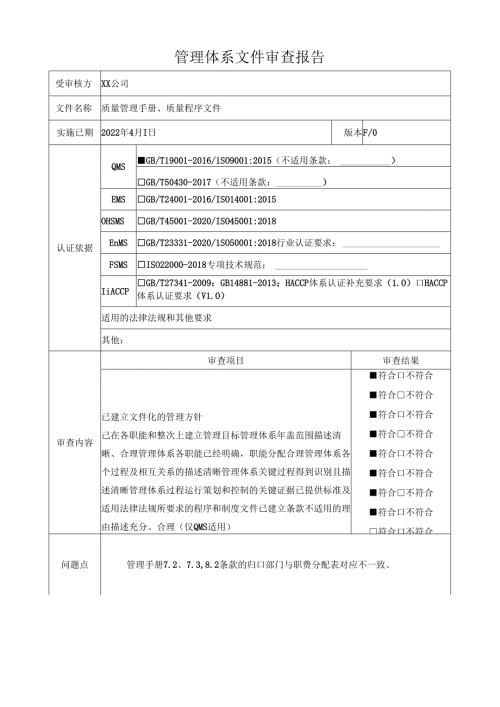 管理体系文件审查报告 JL-M-T-19-10 修改1.docx