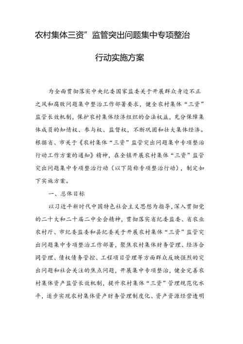 农村集体“三资”监管突出问题集中专项整治行动实施方案.docx