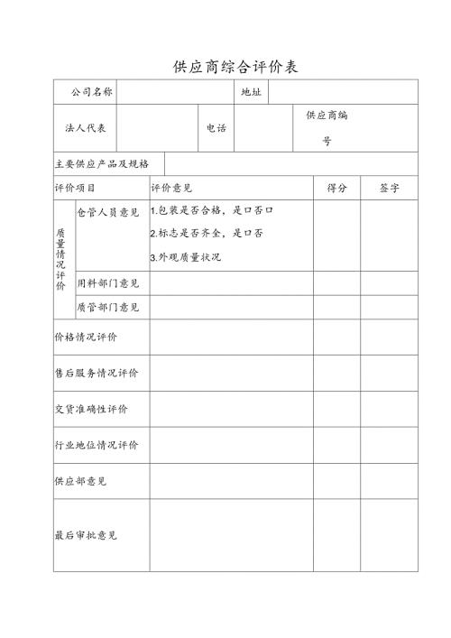 供应商综合评价表模板.docx
