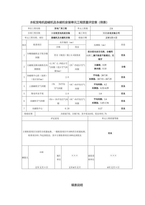 水轮发电机励磁机及永磁机安装单元工程质量评定表.docx
