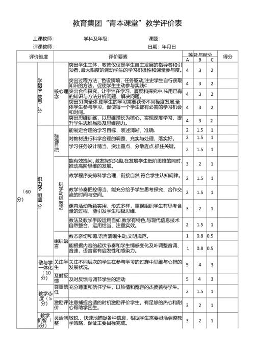 “青本课堂”教学评价表.docx