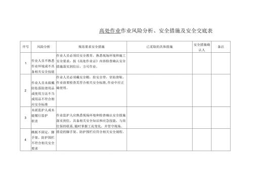 高处作业作业风险分析、安全措施及安全交底表.docx