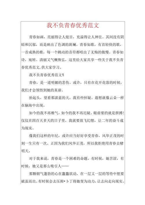 我不负青春优秀范文.docx