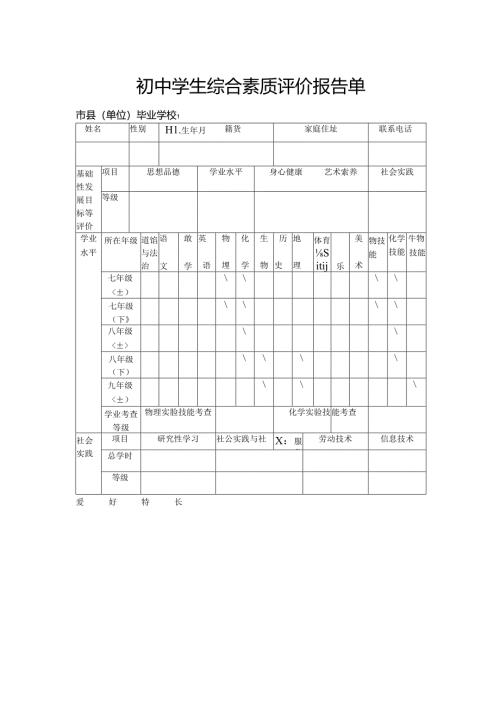 初中学生综合素质评价报告单.docx