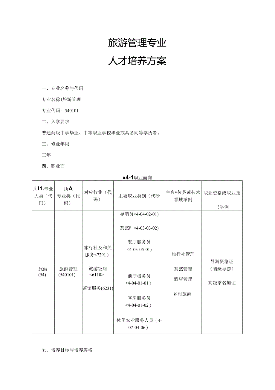 职业技术学院旅游管理专业人才培养方案.docx_第1页