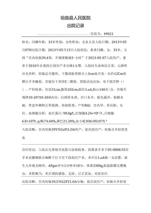 出院记录模板.docx