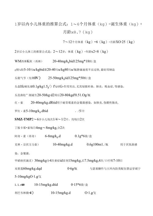 儿童药物剂量汇总[1].docx