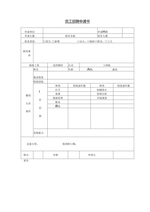员工招聘申请书模板.docx