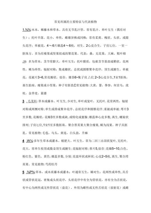 常见科属的主要特征及代表植物.docx