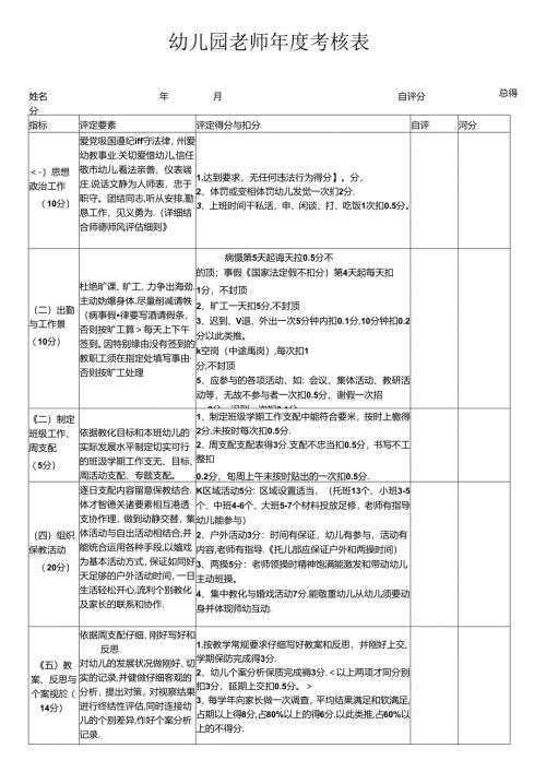 幼儿园教师年度考核表.docx
