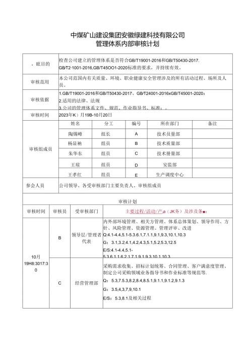 管理体系内部审核计划.docx
