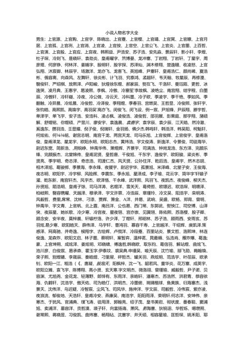 小说人物名字大全与服装资料.docx