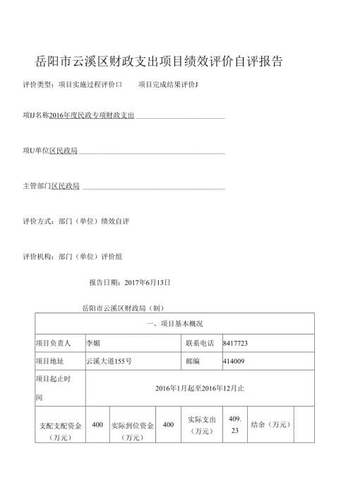 岳阳云溪区财政支出项目绩效评价自评报告.docx