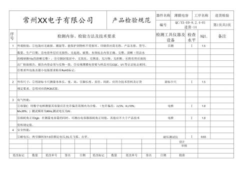 薄膜电容进货检验标准.docx