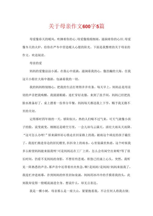 关于母亲作文600字5篇.docx