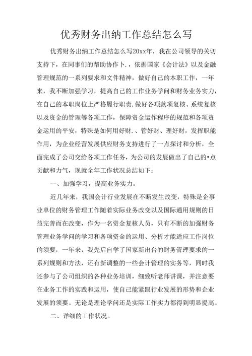 优秀财务出纳工作总结怎么写.docx