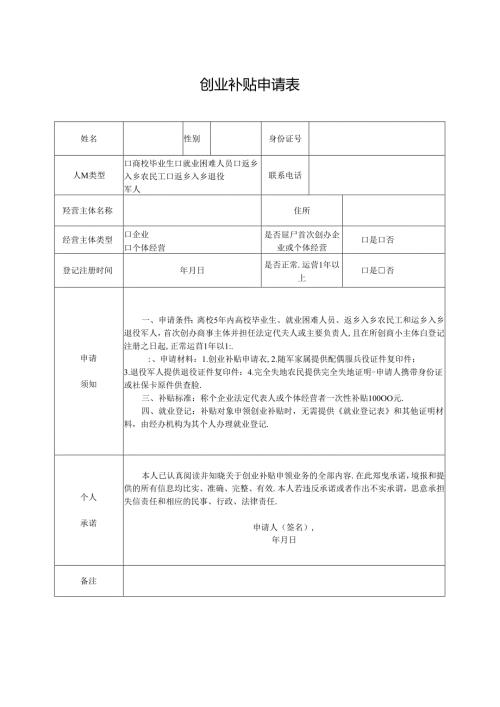 创业补贴申请表.docx