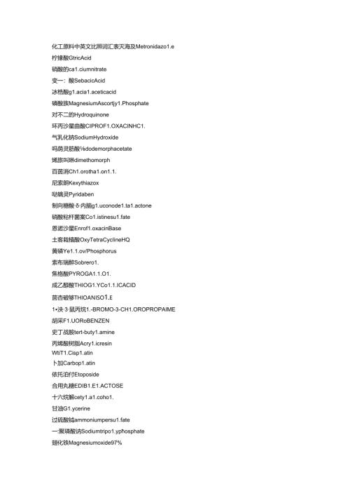 化工原料中英文对照词汇表7793910.docx