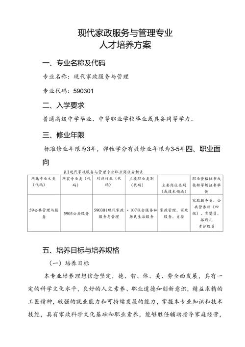 职业技术学院现代家政服务与管理专业人才培养方案.docx