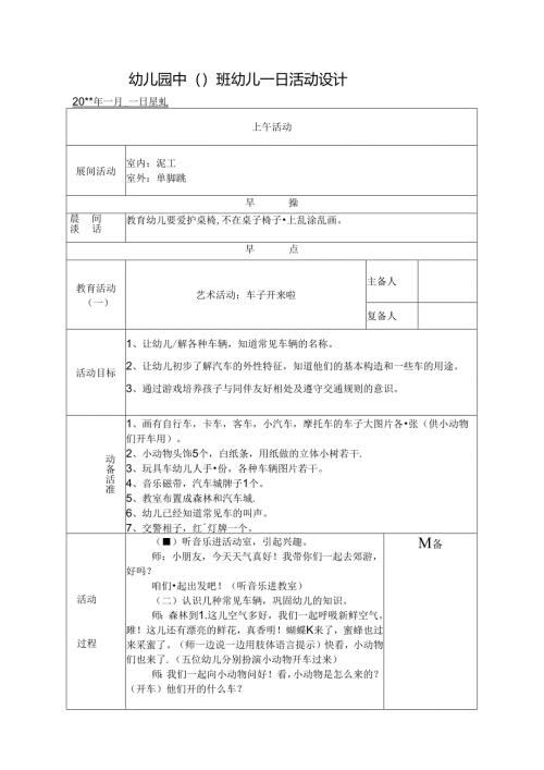幼儿园中班教案艺术活动：车子开来啦.docx