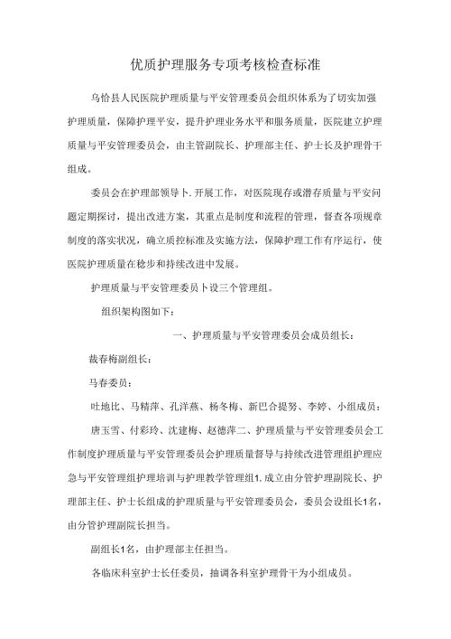 优质护理服务专项考核检查标准.docx