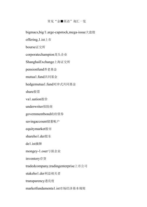 常见金融词汇表.docx