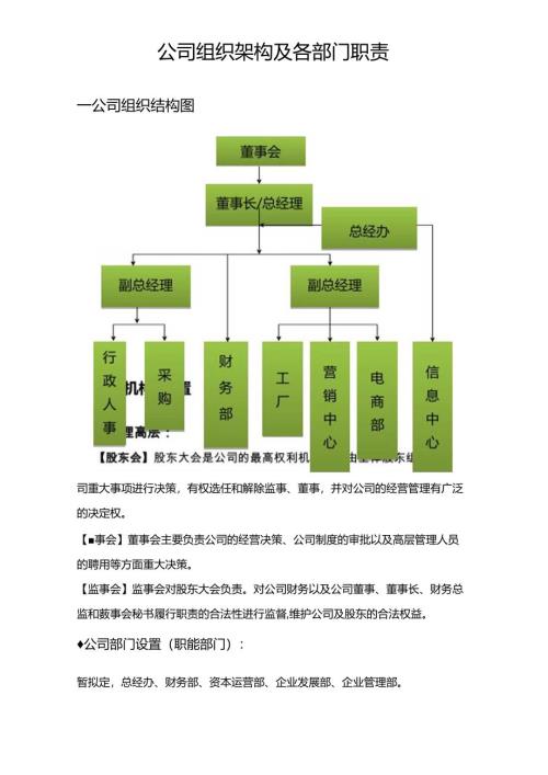 公司组织架构及各部门职责范文.docx
