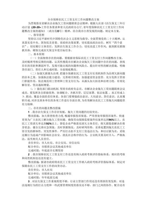 全市保障农民工工资支付工作问题整改方案.docx