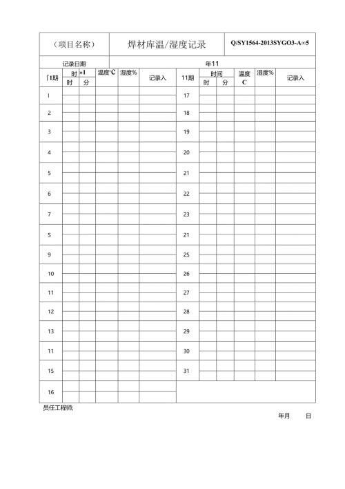 焊接工段工序管理记录表模板.docx