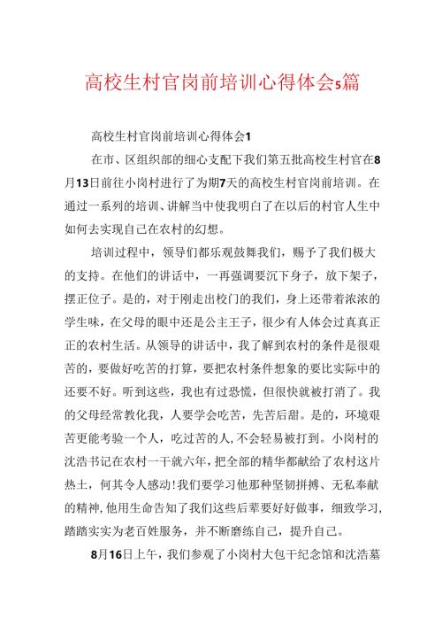 大学生村官岗前培训心得体会5篇.docx
