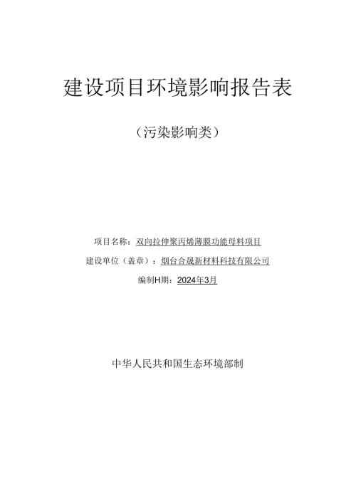 双向拉伸聚丙烯薄膜功能母料项目环评报告表.docx