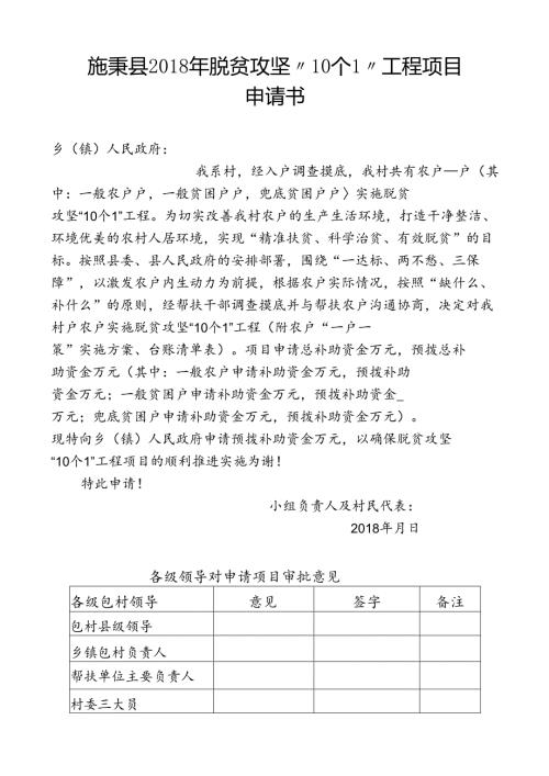 施秉县2018年脱贫攻坚“10个1”工程项目实施申请书.docx
