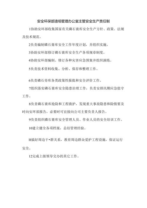 安全环保部渣场管理办公室主管安全生产责任制.docx