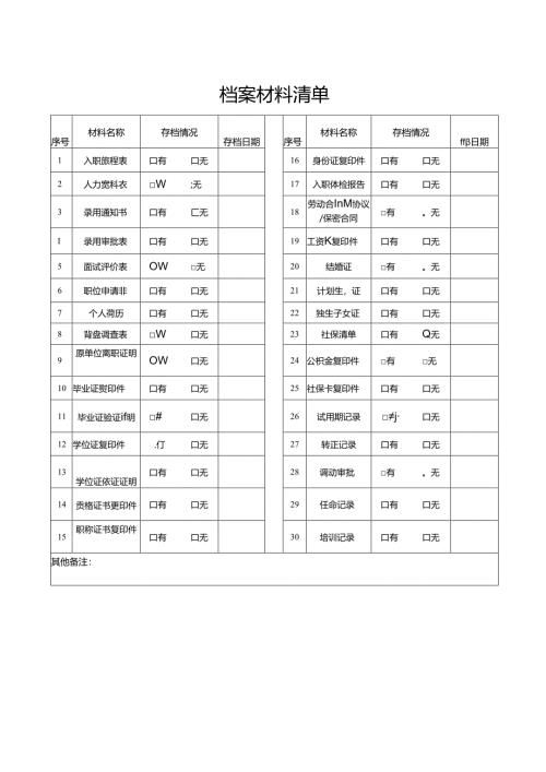 档案材料清单.docx