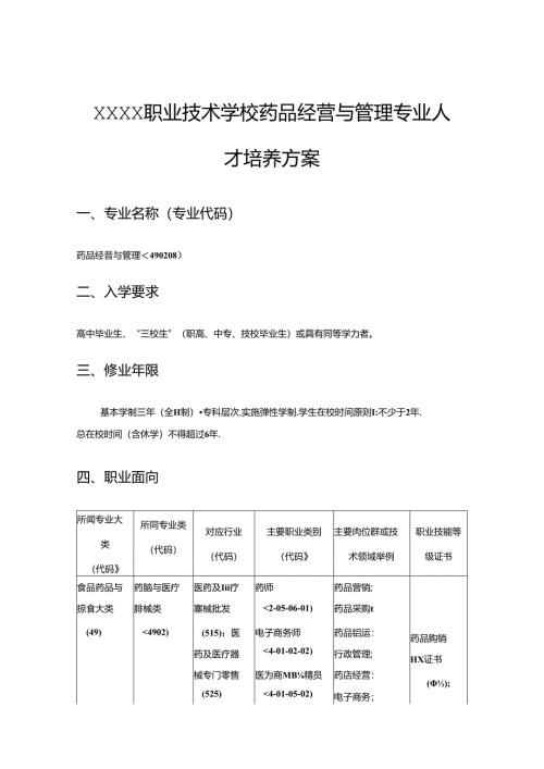 职业技术学校药品经营与管理专业人才培养方案.docx