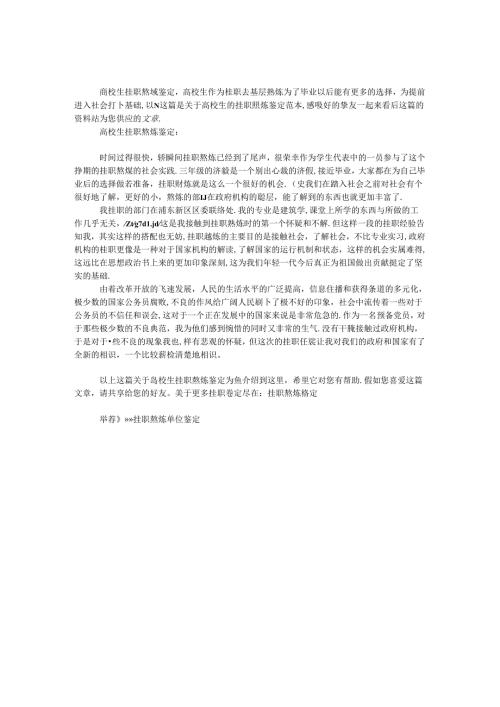 大学生挂职锻炼鉴定.docx