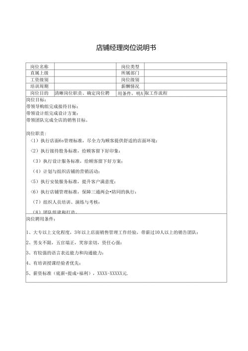 店铺经理岗位说明书.docx