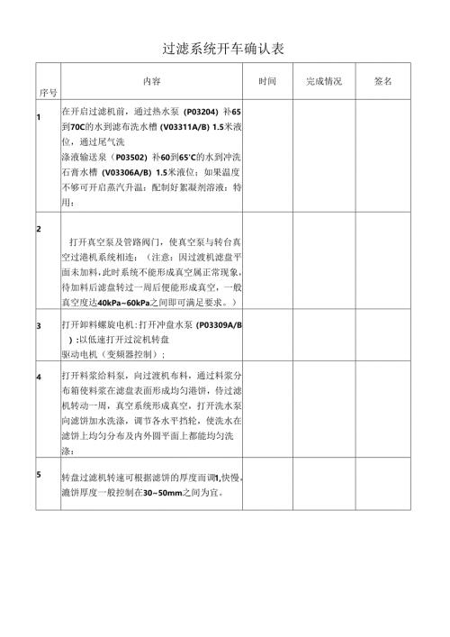 过滤系统开车确认表.docx