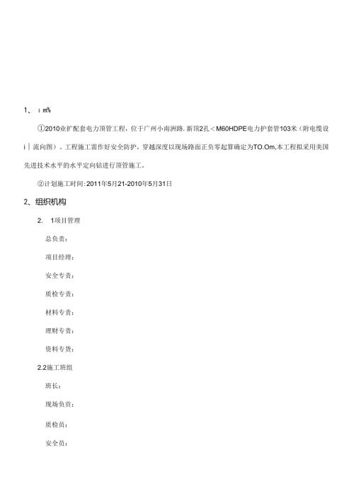 水平定向钻施工组织设计方案.docx