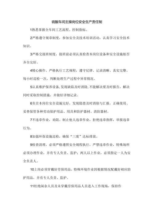 硫酸车间主操岗位安全生产责任制.docx