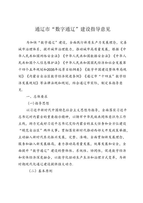 通辽市“数字通辽”建设指导意见.docx
