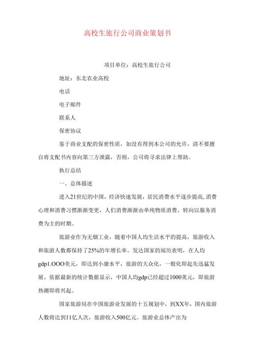 大学生旅行公司商业策划书.docx