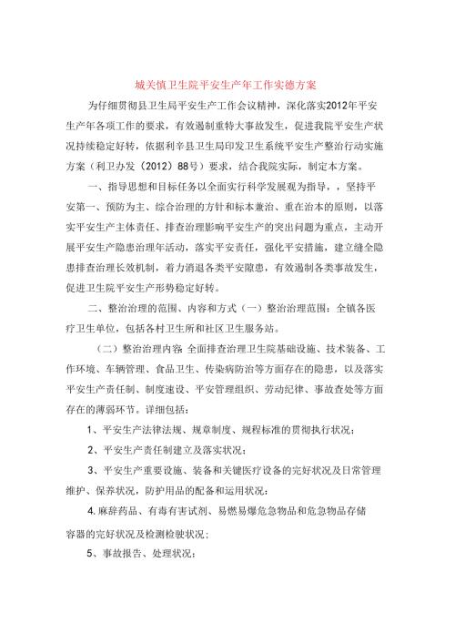 城关镇卫生院安全生产年工作实施方案.docx