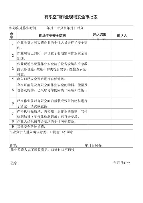 有限空间作业现场安全审批表.docx