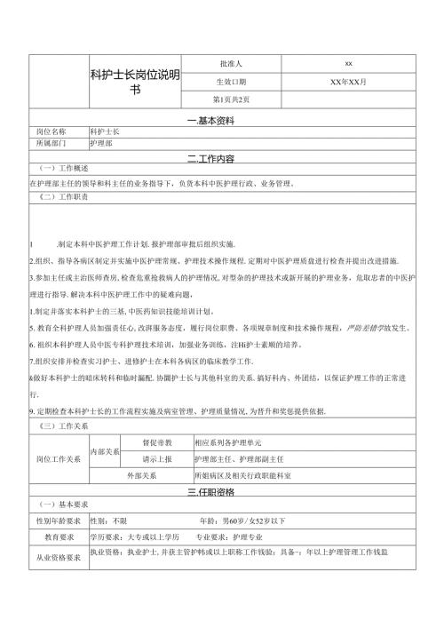科护士长岗位说明书.docx