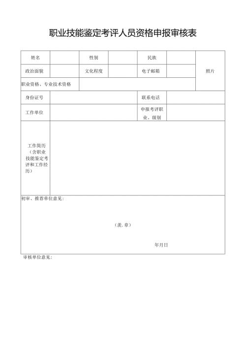 职业技能鉴定考评人员资格申报审核表.docx