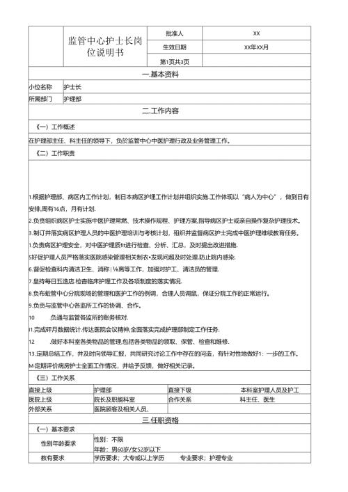 监管中心护士长岗位说明书.docx