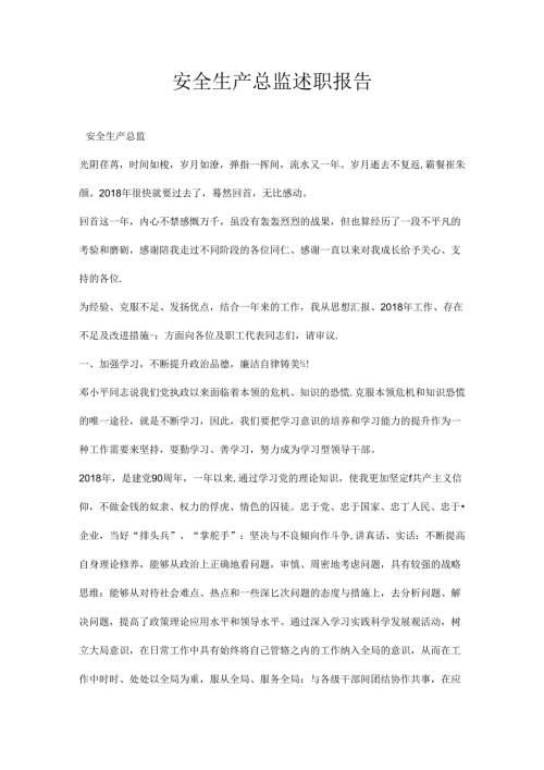 安全生产总监述职报告.docx