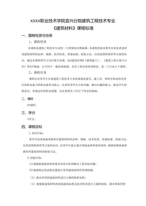 建筑工程技术专业《建筑材料》课程标准.docx